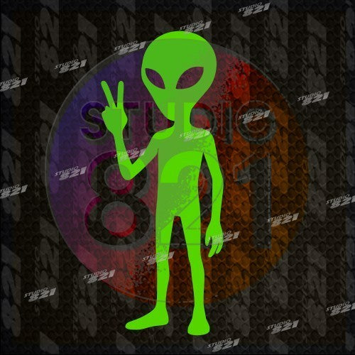 Alien Vinyl Decal Sticker – UFO Area 51 Alien Head Peace Sign – Sci-Fi Car Truck
