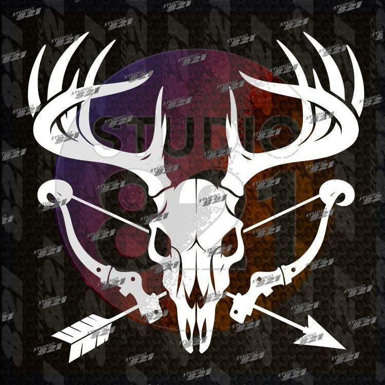 BOW HUNT Deer Skull  Sizes and colors Vinyl Decal Sticker hunting trophy