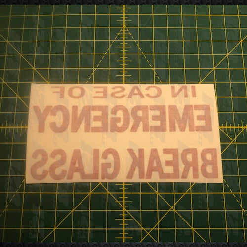 In Case Of Emergency - Break Glass . RED gag gift prank office VINYL DECAL ONLY