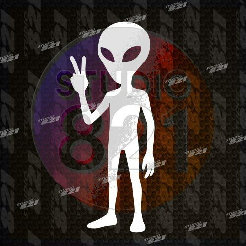 Alien Vinyl Decal Sticker – UFO Area 51 Alien Head Peace Sign – Sci-Fi Car Truck